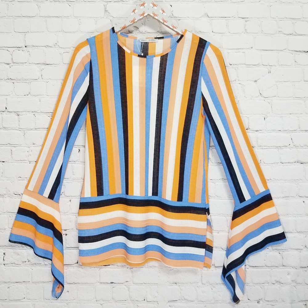 Zara collection | Striped Bell Sleeve Blouse | S